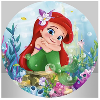 THE LITTLE MERMAID CUTE CHIBI LITTLE ARIEL PARTY SUPPLIES ROUND BIRTHDAY PERSONALISED BANNER BACKDROP DECORATION