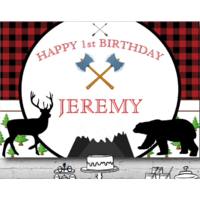 LUMBERJACK WOODS PERSONALISED BIRTHDAY PARTY SUPPLIES BANNER BACKDROP DECORATION
