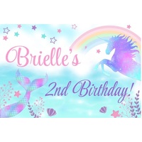 MERMAID & UNICORN PERSONALISED BIRTHDAY PARTY SUPPLIES BANNER BACKDROP DECORATION