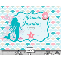 MERMAID BLUE PERSONALISED BIRTHDAY PARTY SUPPLIES BANNER BACKDROP DECORATION