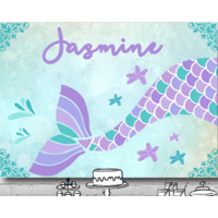 MERMAID TAIL PURPLE PERSONALISED BIRTHDAY PARTY BANNER BACKDROP BACKGROUND