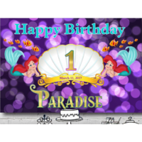 LITTLE MERMAID PURPLE PERSONALISED BIRTHDAY PARTY BANNER BACKDROP BACKGROUND