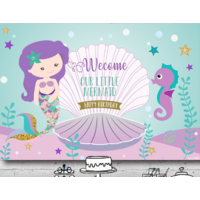MERMAID SEA HORSE PERSONALISED BIRTHDAY PARTY SUPPLIES BANNER BACKDROP DECORATION
