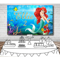 ARIEL THE LITTLE MERMAID PERSONALISED BIRTHDAY PARTY SUPPLIES BANNER BACKDROP DECORATION