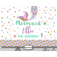 MERMAID WHITE PERSONALISED BIRTHDAY PARTY BANNER BACKDROP BACKGROUND