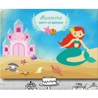 MERMAID CASTLE PERSONALISED BIRTHDAY PARTY SUPPLIES BANNER BACKDROP DECORATION