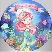 MERMAID SEA OCEAN JELLYFISH FISH SHELLS CORAL PARTY SUPPLIES ROUND BIRTHDAY PERSONALISED BANNER BACKDROP DECORATION