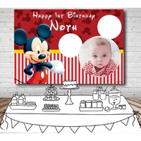 MICKEY MOUSE RED PHOTO PERSONALISED BIRTHDAY PARTY BANNER BACKDROP