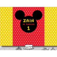 MICKEY MOUSE YELLOW RED PERSONALISED BIRTHDAY PARTY SUPPLIES BANNER BACKDROP DECORATION