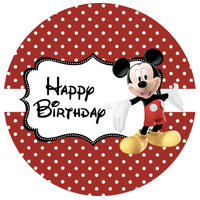 MICKEY MOUSE RED WHITE POLKADOTS PARTY SUPPLIES ROUND BIRTHDAY PERSONALISED BANNER BACKDROP DECORATION