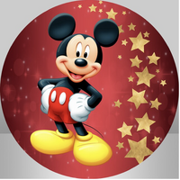 MICKEY MOUSE RED GOLD STARS GLITTER PARTY SUPPLIES ROUND BIRTHDAY PERSONALISED BANNER BACKDROP DECORATION