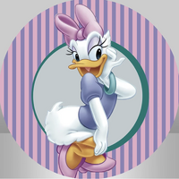 DAISY DUCK PINK PIRPLE PINSTRIPE PARTY SUPPLIES ROUND BIRTHDAY PERSONALISED BANNER BACKDROP DECORATION