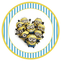 DESPICABLE ME MINIONS KEVIN STUART BOB STRIPES PARTY SUPPLIES ROUND BIRTHDAY PERSONALISED BANNER BACKDROP DECORATION