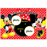 MINNIE & MICKEY MOUSE RED BIRTHDAY PERSONALISED BIRTHDAY PARTY BANNER BACKDROP