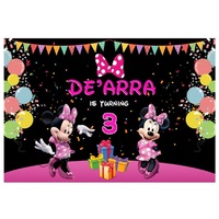 MINNIE MOUSE BLACK PINK BIRTHDAY PERSONALISED BIRTHDAY PARTY SUPPLIES BANNER BACKDROP DECORATION