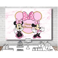 MINNIE MOUSE PINK HEART BOW BIRTHDAY PERSONALISED BIRTHDAY PARTY SUPPLIES BANNER BACKDROP DECORATION