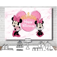 MINNIE MOUSE PINK HEART CROWN BIRTHDAY PERSONALISED BIRTHDAY PARTY BANNER BACKDROP
