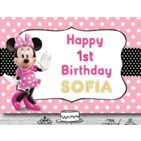 MINNIE MOUSE PINK PERSONALISED BIRTHDAY PARTY SUPPLIES BANNER BACKDROP DECORATION