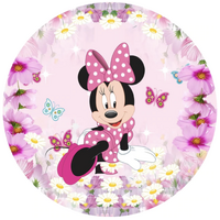 MINNIE MOUSE BOWS BUTTERFLIES FLOWERS DIASY PINK STARS PARTY SUPPLIES ROUND BIRTHDAY PERSONALISED BANNER BACKDROP DECORATION