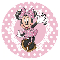 MINNIE MOUSE BOWS GLITTER PINK WHITE LACE POLKADOTS PARTY SUPPLIES ROUND BIRTHDAY PERSONALISED BANNER BACKDROP DECORATION