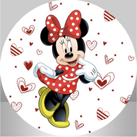 DISNEY MINNIE MOUSE HEARTS SKETCHING BOWS POLKADOTS DRAWING PARTY SUPPLIES ROUND BIRTHDAY PERSONALISED BANNER BACKDROP DECORATION