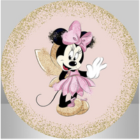 DISNEY MINNIE MOUSE FAIRY BALLERINA TUTU GLITTER GOLD PARTY SUPPLIES ROUND BIRTHDAY PERSONALISED BANNER BACKDROP DECORATION