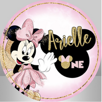 DISNEY MINNIE MICKEY MOUSE FAIRY BALLERINA GLITTER PARTY SUPPLIES ROUND BIRTHDAY PERSONALISED BANNER BACKDROP DECORATION