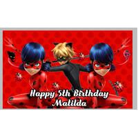 MIRACULOUS LADYBUG CAT NOIR PERSONALISED BIRTHDAY PARTY SUPPLIES BANNER BACKDROP DECORATION
