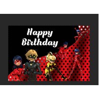 MIRACULOUS LADYBUG CAT NOIR QUEEN BEE PERSONALISED BIRTHDAY PARTY SUPPLIES BANNER BACKDROP DECORATION