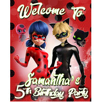 MIRACULOUS LADYBUG CAT NOIR PERSONALISED BIRTHDAY PARTY SUPPLIES BANNER BACKDROP DECORATION