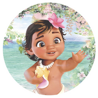 DISNEY MOANA OCEANSIDE WAVE FLOWERS SUNSHINE PARTY SUPPLIES ROUND BIRTHDAY PERSONALISED BANNER BACKDROP DECORATION