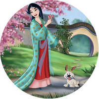 DISNEY PRINCESS MULAN CHERRY BLOSSOMS PARTY SUPPLIES ROUND BIRTHDAY PERSONALISED BANNER BACKDROP DECORATION