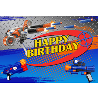 NERF TOY GUN WAR PERSONALISED BIRTHDAY PARTY SUPPLIES BANNER BACKDROP DECORATION