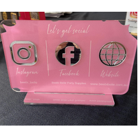 BUSINESS MULTI SOCIAL MEDIA SIGN BOARD PLAQUE RECTANGLE PINK SILVER