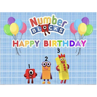 NUMBERS LEARNING BLOCKS BALLOONS PERSONALISED BIRTHDAY PARTY SUPPLIES BANNER BACKDROP DECORATION