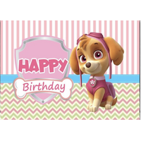 PAW PATROL SKY PINK STRIPES PUPPY DOG PERSONALISED BIRTHDAY PARTY SUPPLIES BANNER BACKDROP DECORATION
