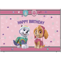 PAW PATROL SKYE EVEREST PAW PRINTS FLOWERS PERSONALISED BIRTHDAY PARTY SUPPLIES BANNER BACKDROP DECORATION