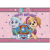 PAW PATROL PAW PRINT FLOWERS SKYE EVEREST PERSONALISED BIRTHDAY PARTY SUPPLIES BANNER BACKDROP DECORATION