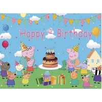 PEPPA PIG GEORGE SUZY SHEEP REBECCA RABBIT CAKE PERSONALISED BIRTHDAY PARTY SUPPLIES BANNER BACKDROP DECORATION