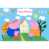 PEPPA PIG FAMILY HOUSE PERSONALISED BIRTHDAY PARTY BANNER BACKDROP BACKGROUND