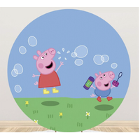 PEPPA PIG BUBBLES PLAY GRASS BACKYARD PARTY SUPPLIES ROUND BIRTHDAY PERSONALISED BANNER BACKDROP DECORATION