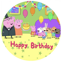 PEPPA PIG FAMILY HOUSE CAKE BALLOONS LIGHTS PARTY SUPPLIES ROUND BIRTHDAY PERSONALISED BANNER BACKDROP DECORATION