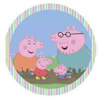 PEPPA PIG FAMILY FUN IN MUD STRIPES PARTY SUPPLIES ROUND BIRTHDAY PERSONALISED BANNER BACKDROP DECORATION