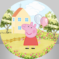 PEPPA BALLOON PARTY ROUND BIRTHDAY PERSONALISED BANNER BACKDROP BACKGROUND