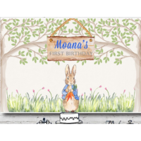 PETER RABBIT GARDEN PERSONALISED BAPTISM BIRTHDAY PARTY SUPPLIES BANNER BACKDROP DECORATION