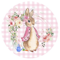 PETER RABBIT BUNNY FLOWER WREATH ROSES PINK PARTY SUPPLIES ROUND BIRTHDAY PERSONALISED BANNER BACKDROP DECORATION