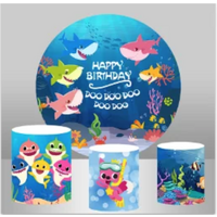 BABY SHARK SCUBA OCEAN SEA LIFE PERSONALISED CUSTOM ROUND PLINTH COVERS PARTY DECORATION CYLINDERS STANDS PEDESTALS