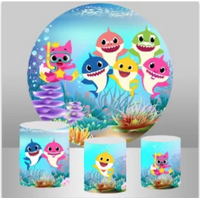 BABY SHARK OCEAN UNDERWATER ANIMALS BLUE CORAL ROUND PLINTH COVERS PARTY DECORATION CYLINDERS STANDS PEDESTALS