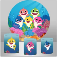 BABY SHARK & FRIENDS UNDERWATER PERSONALISED CUSTOM ROUND PLINTH COVERS PARTY DECORATION CYLINDERS STANDS PEDESTALS