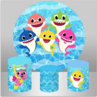 BABY SHARK SCUBA DIVING SEA OCEAN PERSONALISED CUSTOM ROUND PLINTH COVERS PARTY DECORATION CYLINDERS STANDS PEDESTALS